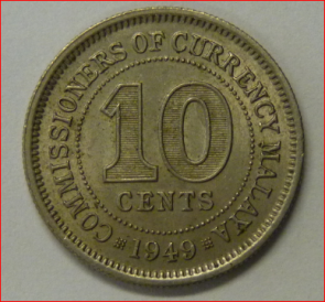 Malaya 10 cents 1949 KM8